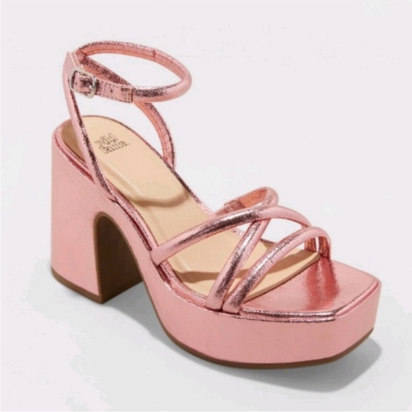 wild fable Shoes - Wild Fable Metallic Pink Chunky Strap Heels
